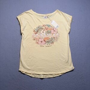 Pacific Creations Floral Paradise T-Shirt Womens M Yellow Hilo Hawaii Graphic